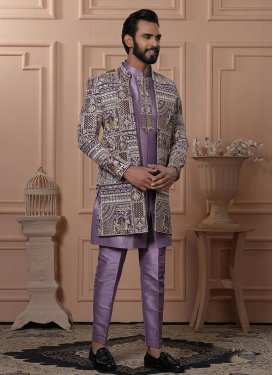 Georgette Indo Western with Embroidered Work in Violet for Party