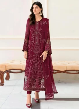 burgundy pakistani dress Zoi  Maroon Pakistani Party Dress with 3D Embroidery