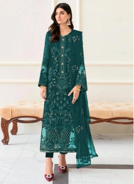 open lace back dress Party Wear Salwar Kameez in Sea Green Shade Online 2021 – Nameera by Farooq main image 1
