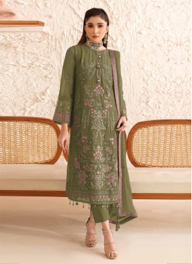 green emerald velvet dress Olive Green Velvet Semi Stitched Pakistani Suit – vastradi.com