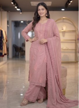 Georgette Palazzo Suit in Pink with Embroidered Work for Women