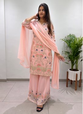 Georgette Palazzo Suit in Salmon with Embroidered Work for Festival