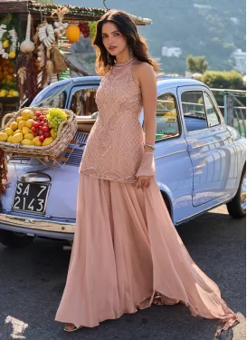 Georgette Palazzo Suit with Beads Work for Festival in Peach