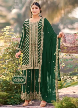 Georgette Palazzo Suit with Embroidered Work for Festival in Green