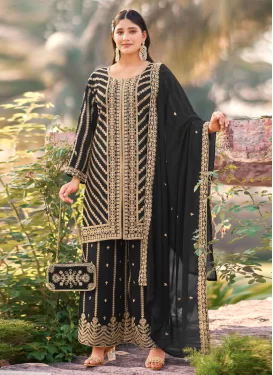 Georgette Palazzo Suit with Embroidered Work in Black