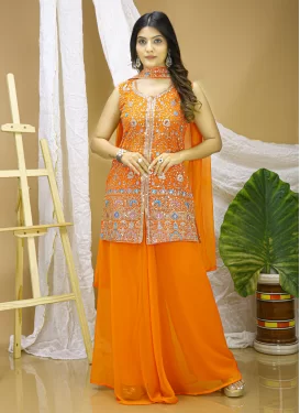 Georgette Palazzo Suit with Embroidered Work in Orange