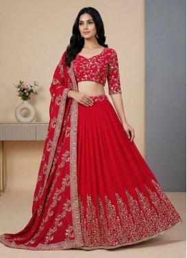 Georgette Readymade Lehenga Choli in Red with Embroidered Work for Women