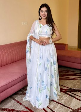 Georgette Readymade Lehenga Choli in White with Digital Print Work for Women