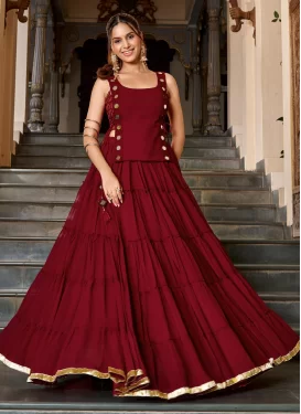 Georgette Readymade Lehenga Choli with Embroidered Work for Festival in Red