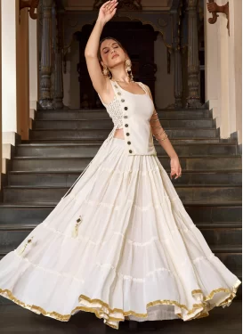 Georgette Readymade Lehenga Choli with Embroidered Work for Women in Off White