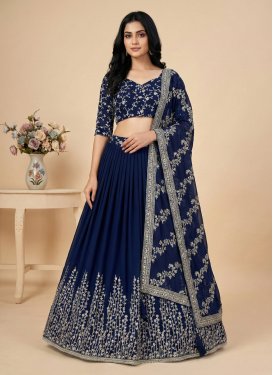 Georgette Readymade Lehenga Choli with Embroidered Work in Navy Blue