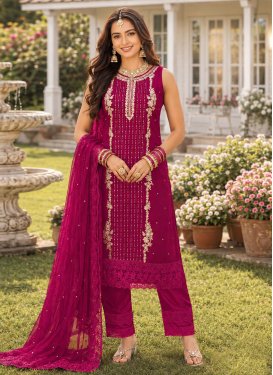 Georgette Readymade Salwar Suit in Fuchsia with Embroidered Work for Women