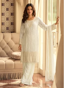 Georgette Readymade Salwar Suit with Beads Work for Festival in Off White