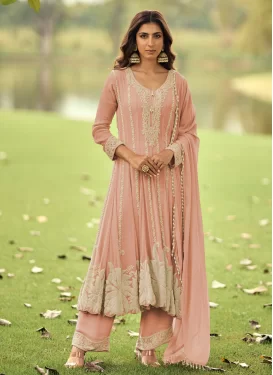 Georgette Readymade Salwar Suit with Cutdana Work for Festival in Peach
