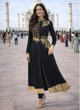 Georgette Readymade Salwar Suit with Embroidered Work for Festival in Black