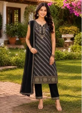 Georgette Readymade Salwar Suit with Embroidered Work in Black and Grey