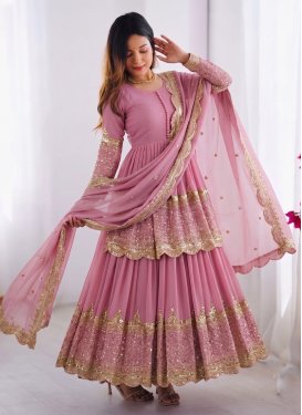 Georgette Readymade Salwar Suit with Embroidered Work in Pink