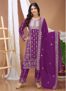 Georgette Readymade Salwar Suit with Embroidered Work in Purple