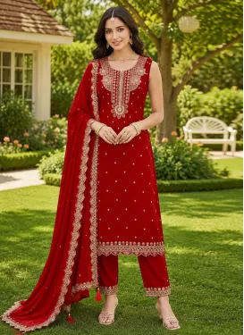Georgette Readymade Salwar Suit with Embroidered Work in Red