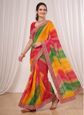 Georgette Traditional Saree in Multi Colour with Bandhani Print Work for Ceremonial