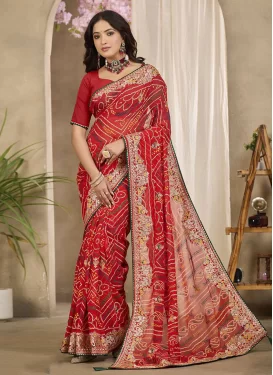 Georgette Traditional Saree with Bandhani Print Work for Casual in Red
