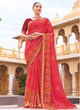 Georgette Traditional Saree with Bandhani Print Work for Festival in Hot Pink