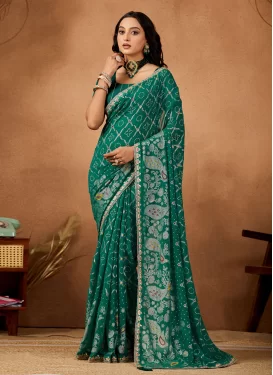 Georgette Traditional Saree with Bandhani Print Work in Green