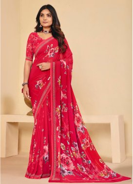 Georgette Traditional Saree with Digital Print Work for Casual in Red