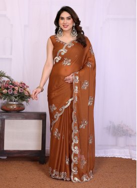 Georgette Traditional Saree with Embroidered Work for Casual in Orange