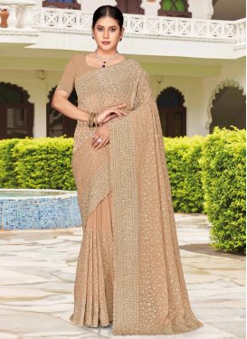 Georgette Traditional Saree with Embroidered Work in Beige