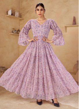 Georgette Trendy Gown in Mauve with Digital Print Work for Ceremonial