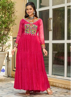 Georgette Trendy Gown with Digital Print Work for Ceremonial in Rose Pink