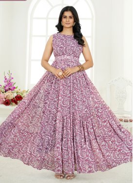 Georgette Trendy Gown with Digital Print Work in Hot Pink and Off White