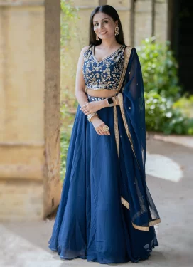 Georgette Trendy Lehenga Choli in Blue with Embroidered Work for Women