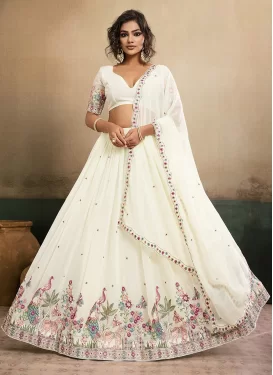 Georgette Trendy Lehenga Choli with Embroidered Work for Festival in Off White