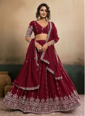 Georgette Trendy Lehenga Choli with Embroidered Work for Women in Maroon