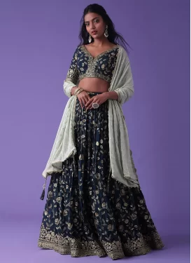 Georgette Trendy Lehenga Choli with Embroidered Work in Navy Blue