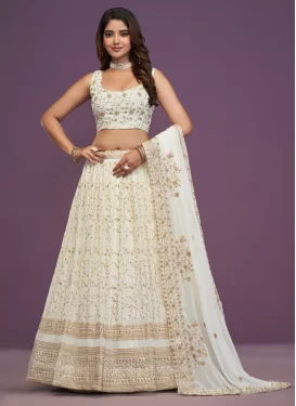 Georgette Trendy Lehenga Choli with Embroidered Work in Off White
