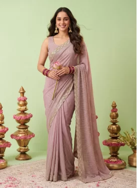 Georgette Trendy Saree in Lavender with Embroidered Work for Women