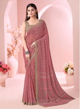 Georgette Trendy Saree with Digital Print Work in Hot Pink