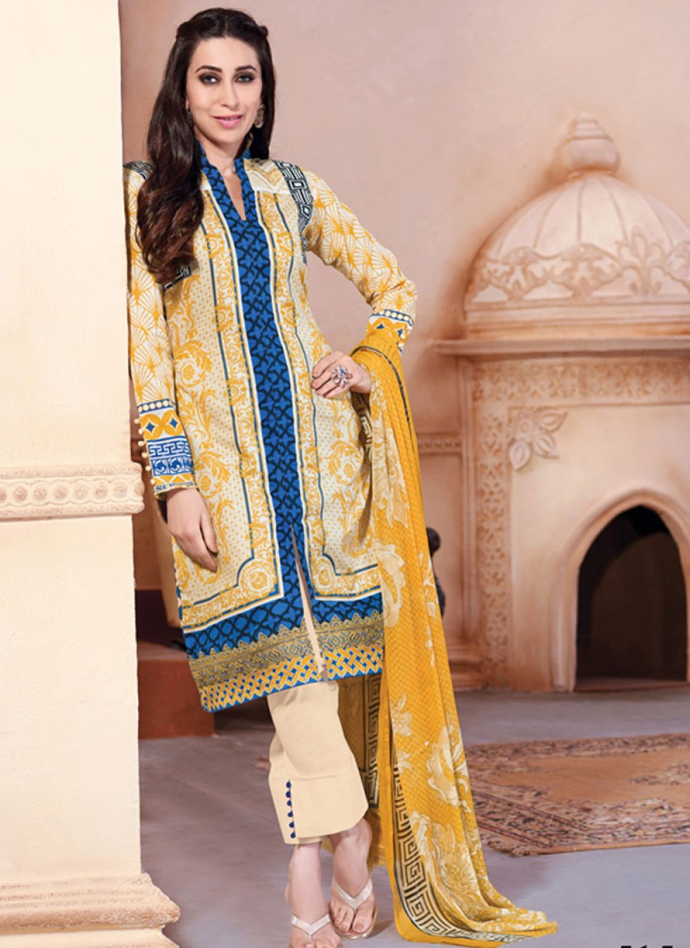 Gilded Block Printed Karisma Kapoor Pant Style Punjabi Suit