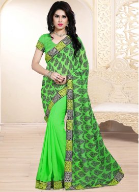 Gilded Printed Mint Green Color Party Wear Saree