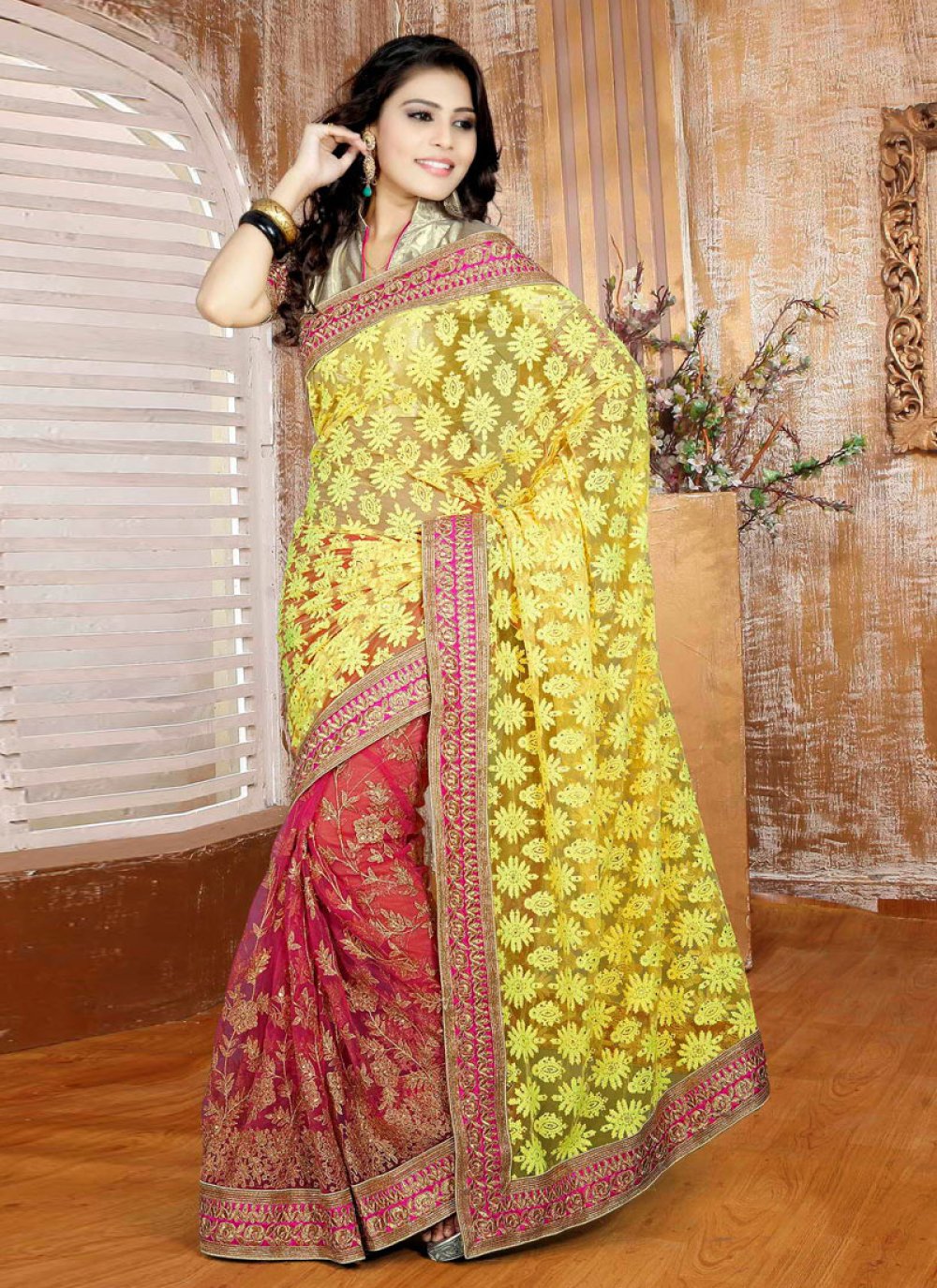 Buy Yellow Banarasi Silk Traditional Wear Weaving Saree Online From  Wholesale Salwar.