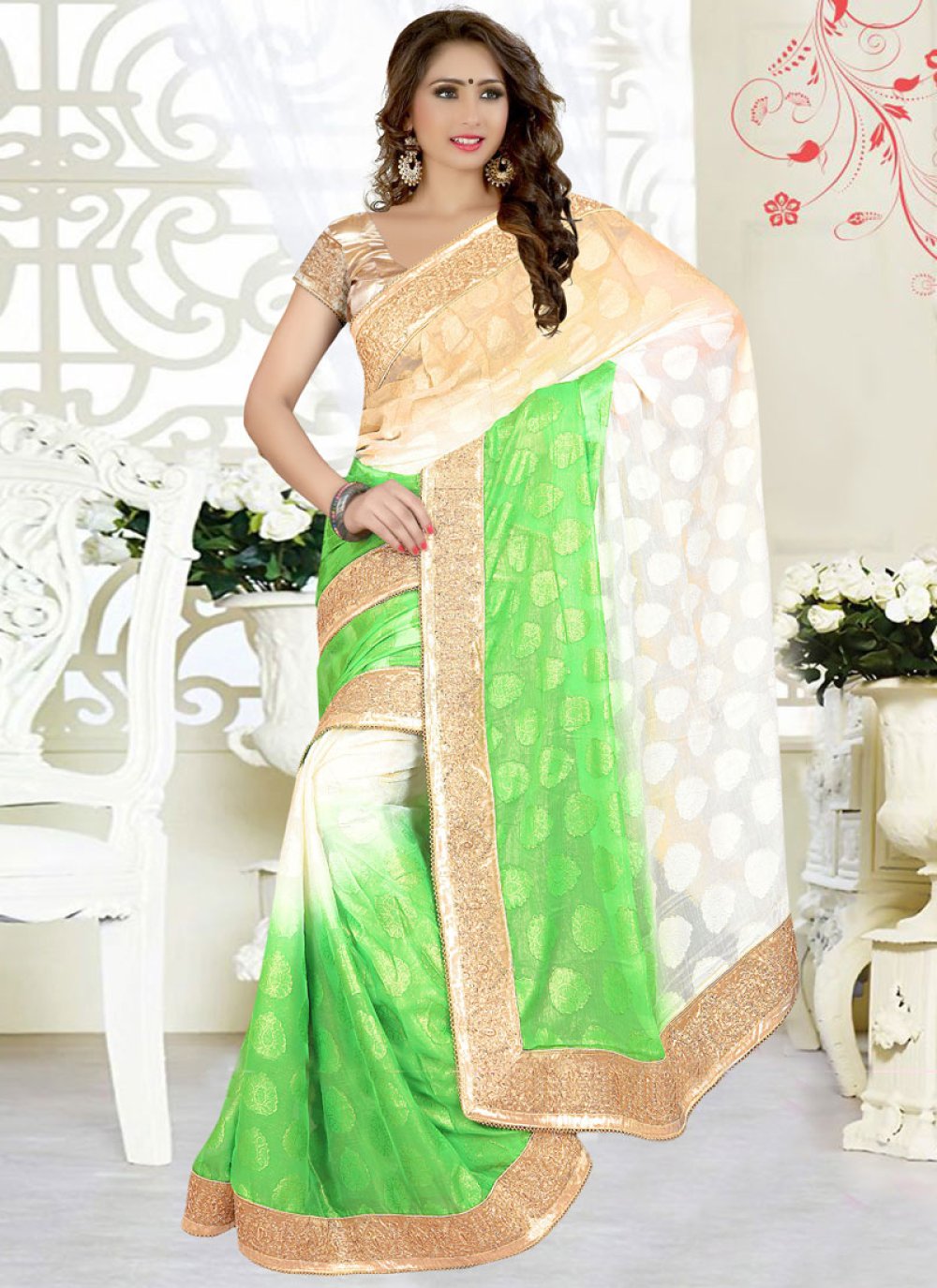 girlish faux georgette lace work party wear saree 25421