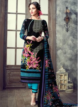 Glamorous  Black and Light Blue Pant Style Straight Salwar Suit