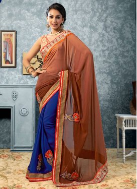 Glamorous Patch And Lace Work Half N Half Party Wear Saree