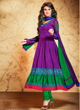 Glamorous Purple And Green Color Churidar Suit