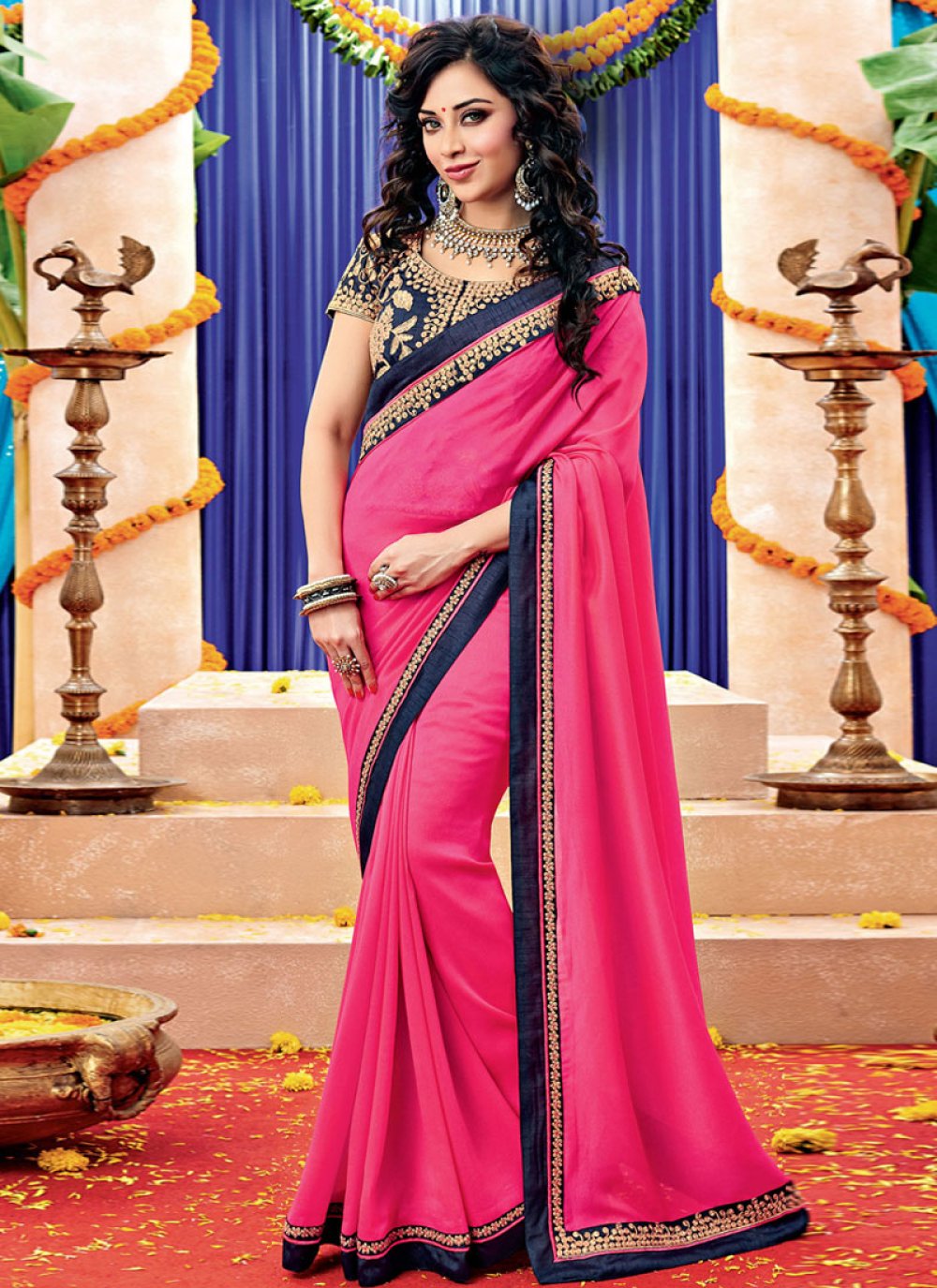 Glamorous Rose Pink Color Party Wear Saree