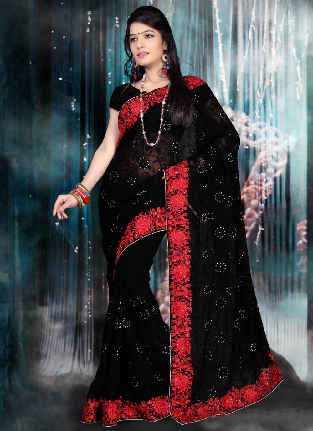 Buy Black Stone Work Contemporary Saree : 269816 -