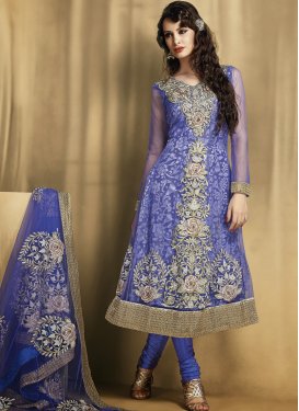 Gleaming Blue Net Wedding Salwar Kameez